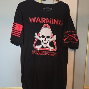 Grunt Style Black Tee with Red Skull Graphic